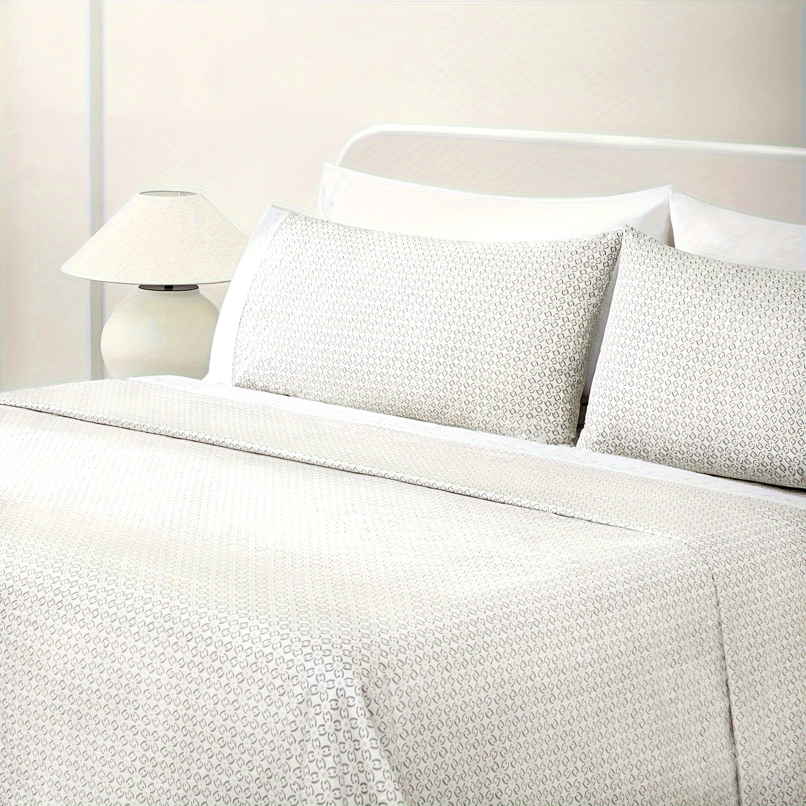 300TC Luxury Geometric Print Cotton Sheet Set for Queen\u002FKing Size Bed, 4 Pcs Double Satin Embroidery Bed Sheets, 15\