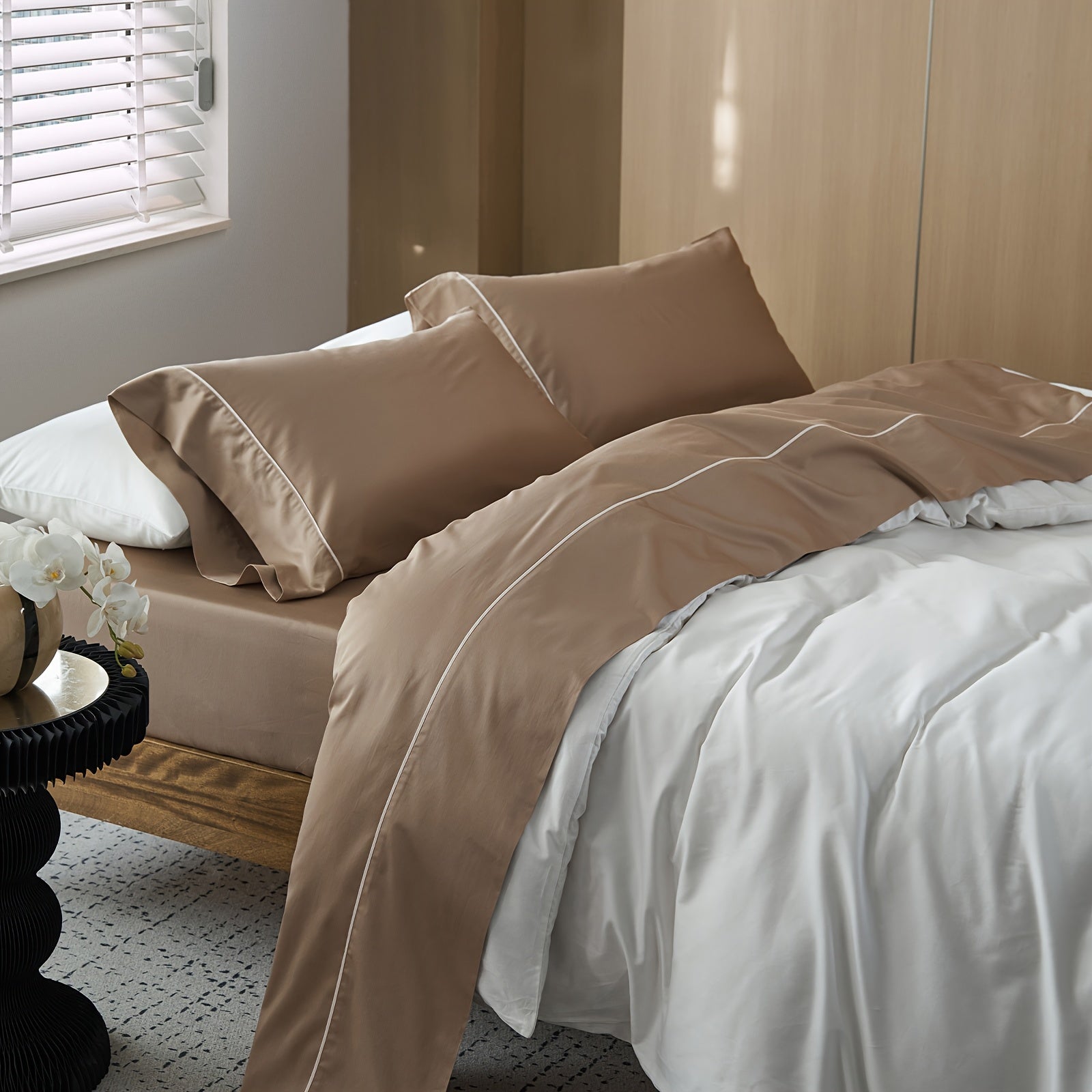 4pcs Sheet Set 600TC 100% Cotton Sheet Set Silky Sateen Luxury Breathable Soft Smooth Hotel Quality