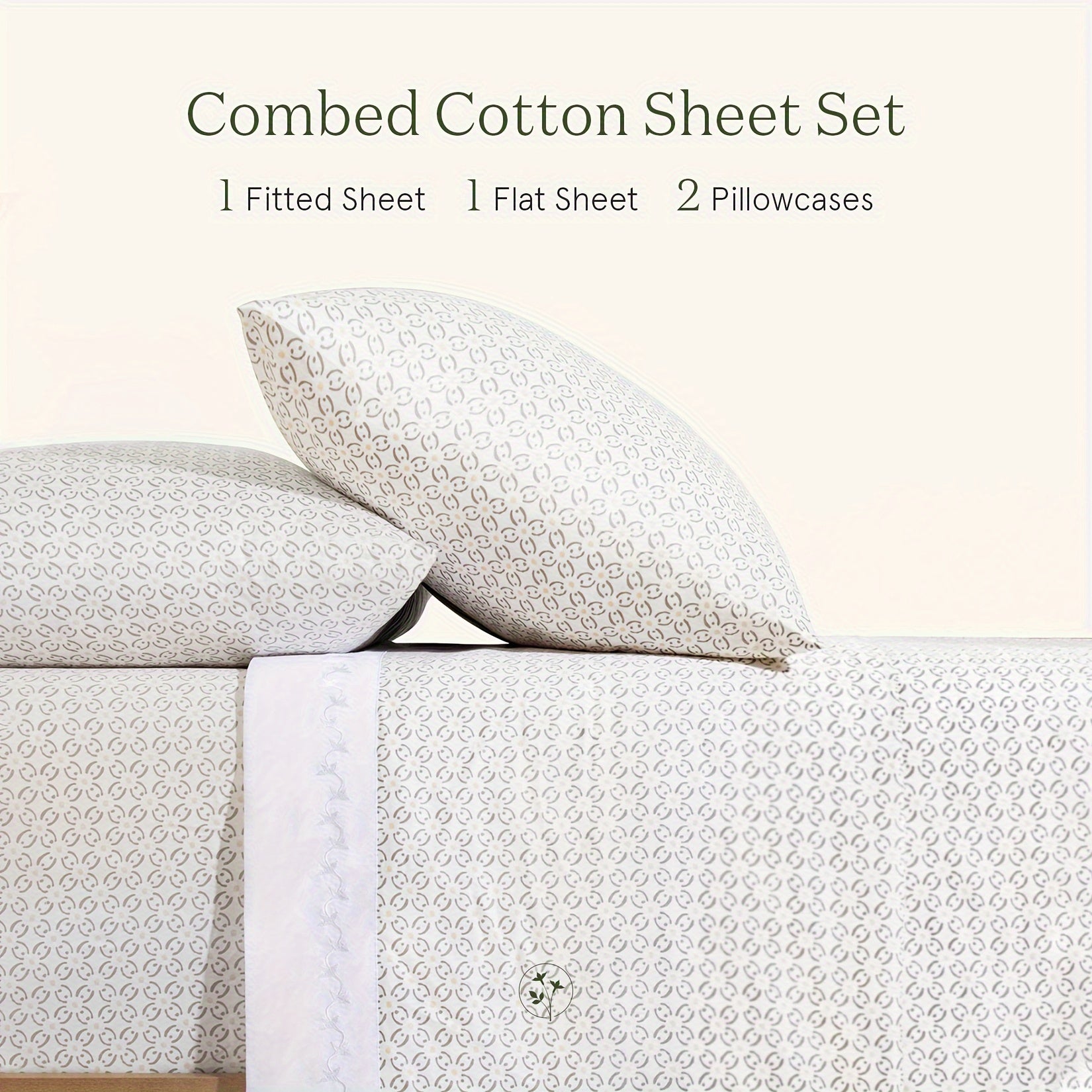300TC Luxury Geometric Print Cotton Sheet Set for Queen\u002FKing Size Bed, 4 Pcs Double Satin Embroidery Bed Sheets, 15\