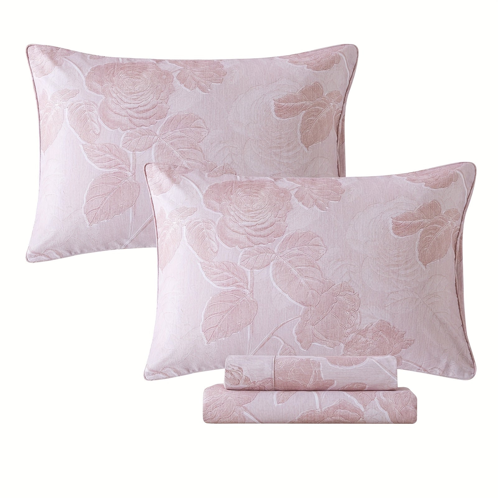 Pink Vintage Floral Sheets Set 100% Brushed Cotton Shabby Rose Flower Pattern Bedding Set Deep Pocket Sheets With 2 Pillowcases Luxury Breathable Soft 4pcs