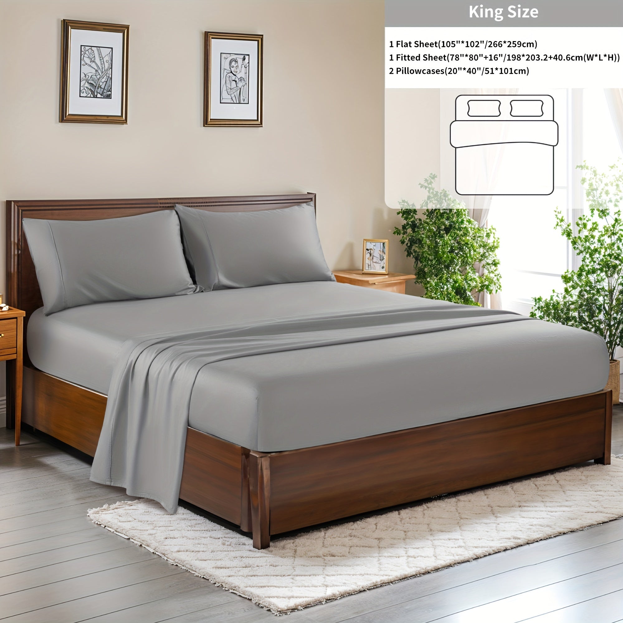 4 Pieces 100% Cotton Bed Sheet Set, Hotel Luxury Bed Sheets, Deep Pocket 16\