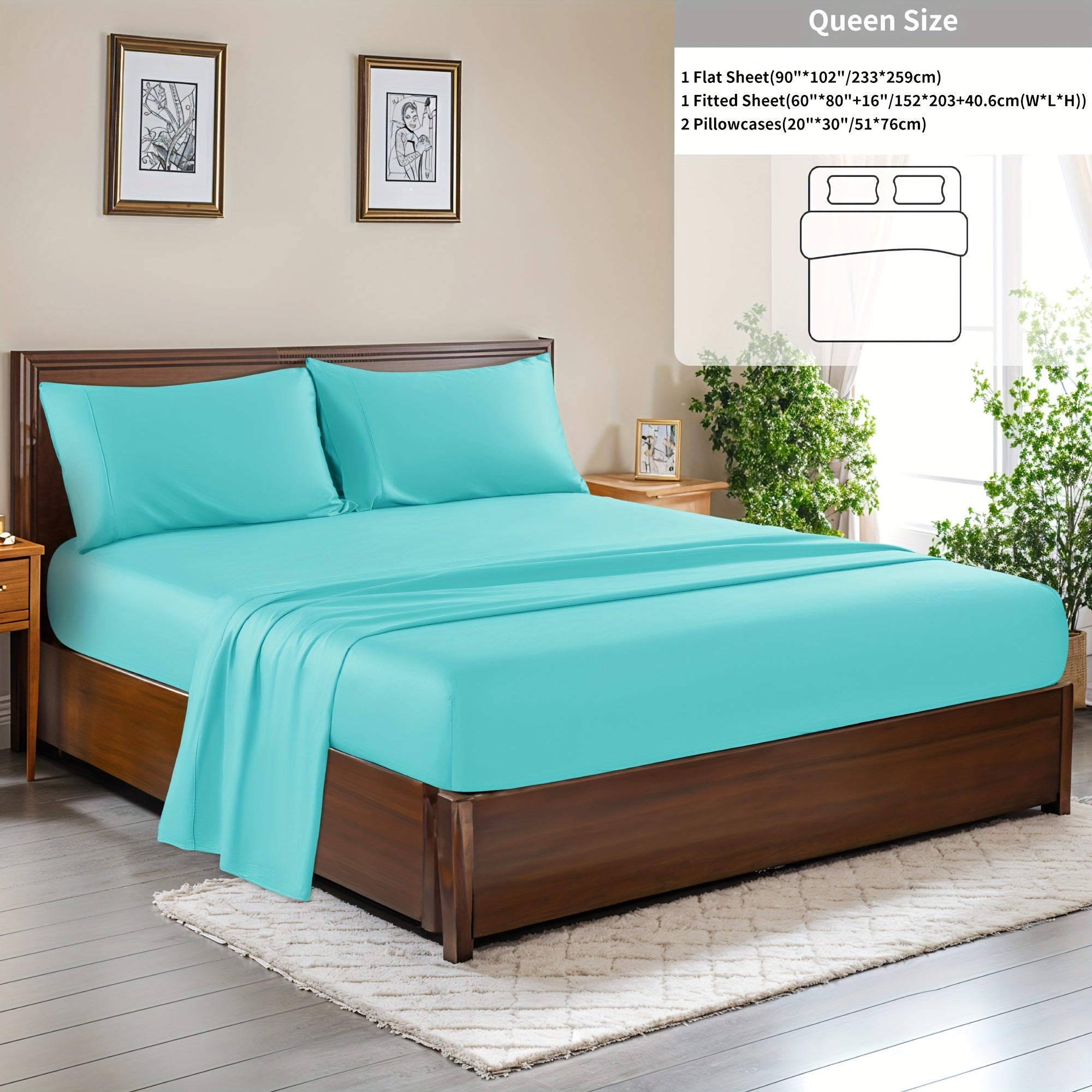 4 Pieces 100% Cotton Bed Sheet Set, Hotel Luxury Bed Sheets, Deep Pocket 16\