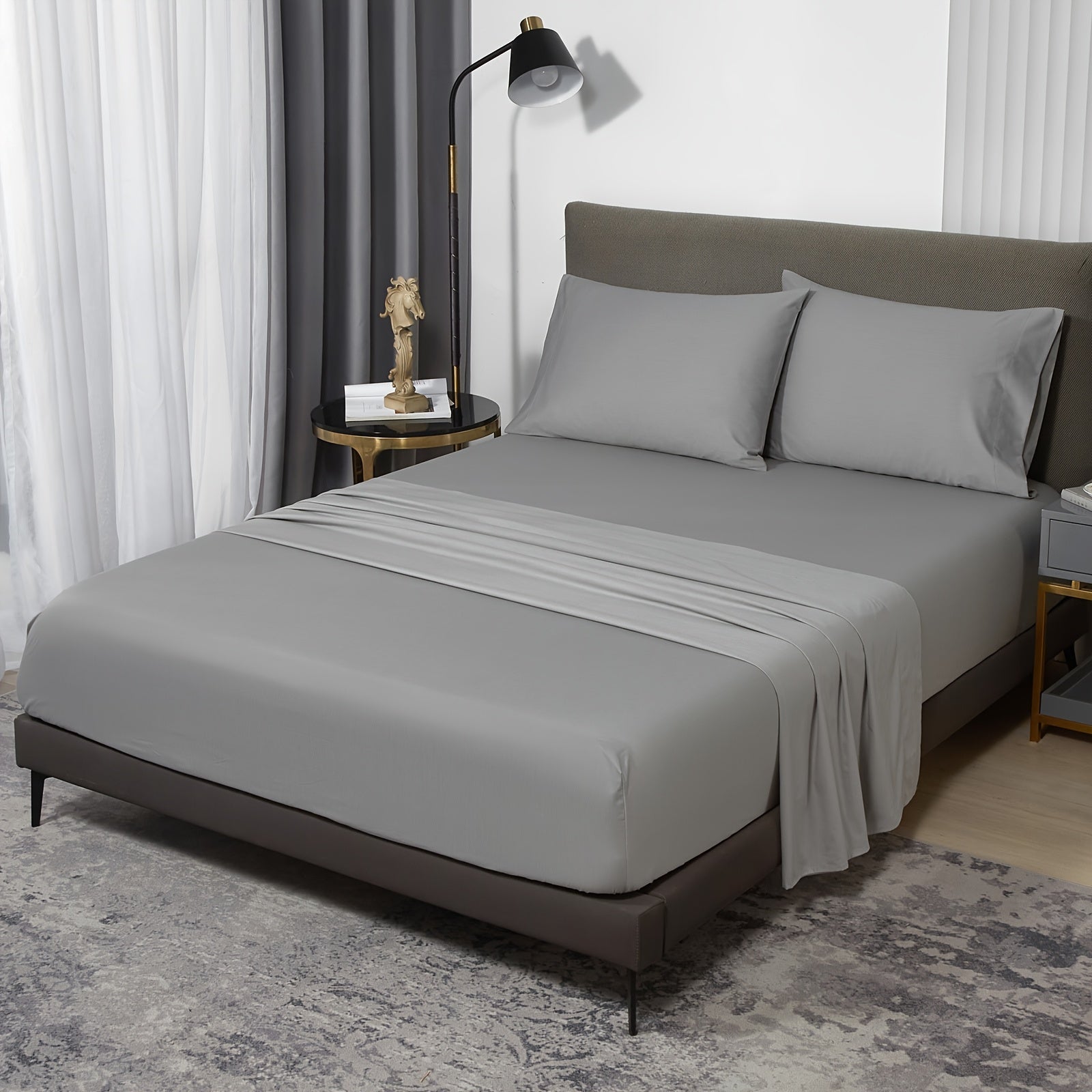 1 Set IVELLOW 600 Thread Count Sheet Set - Deep Pocket, All-Season, Sanded Craftsmanship, Digital Print Floral Pattern, Soft Breathable Fitted & Flat Sheets with Elastic Band, Machine Washable