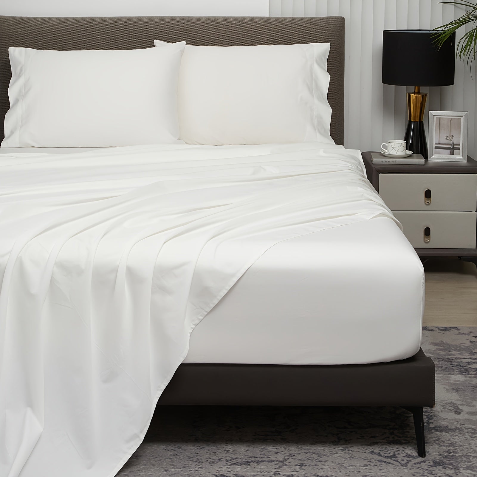 1 Set IVELLOW 600 Thread Count Sheet Set - Deep Pocket, All-Season, Sanded Craftsmanship, Digital Print Floral Pattern, Soft Breathable Fitted & Flat Sheets with Elastic Band, Machine Washable