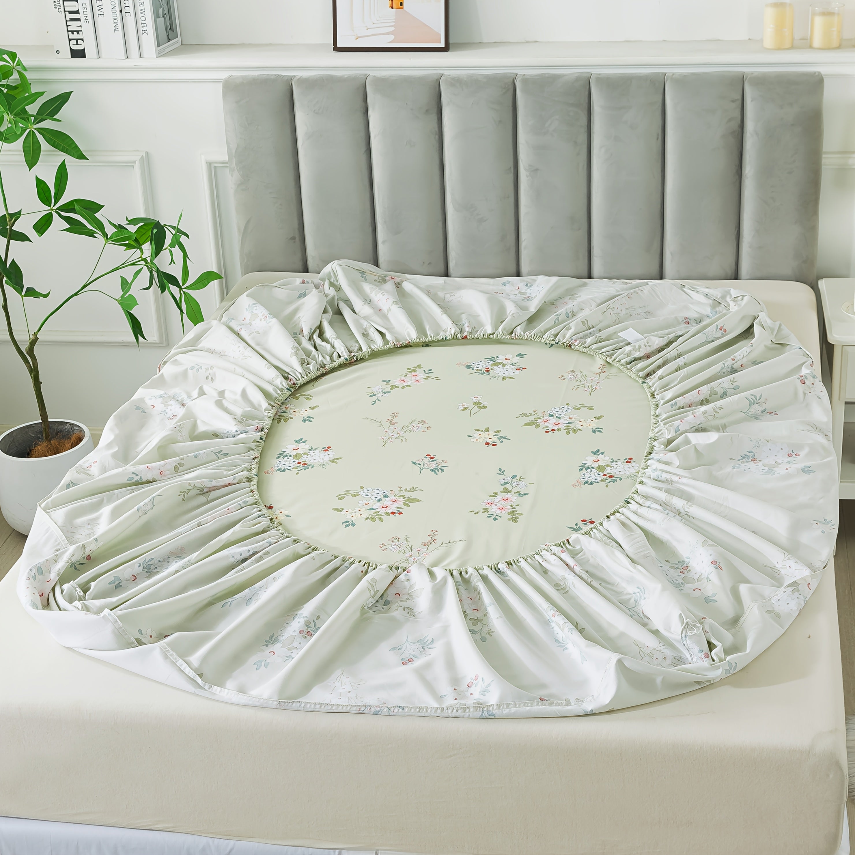 Floral Bed Sheet Set Percale Cotton Shabby Vintage Chic Rose Deep Pocket Sheets Sage Green Flower Printed Luxury Bedding Super Soft Breathable 4pcs