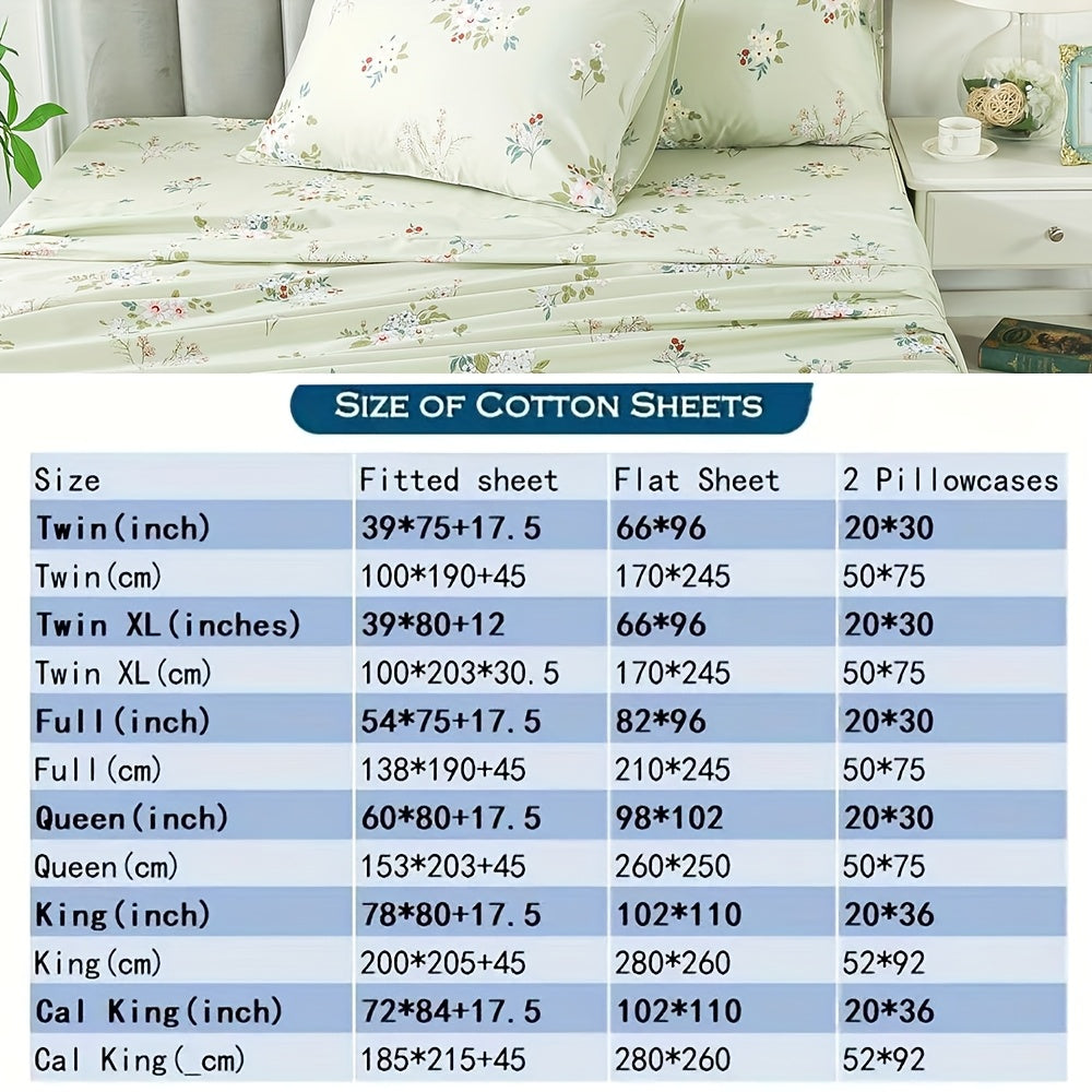 Floral Bed Sheet Set Percale Cotton Shabby Vintage Chic Rose Deep Pocket Sheets Sage Green Flower Printed Luxury Bedding Super Soft Breathable 4pcs