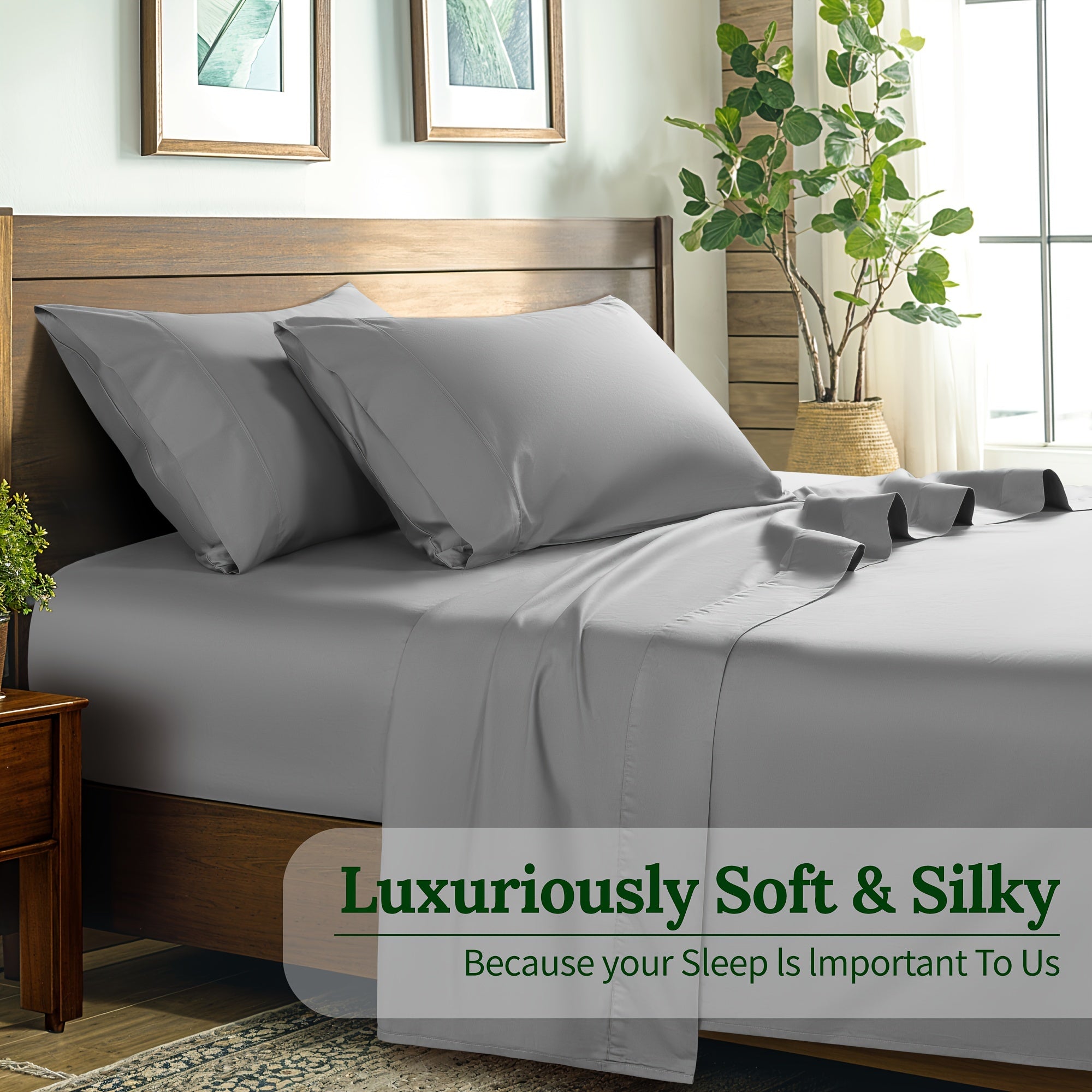 4 Pieces 100% Cotton Bed Sheet Set, Hotel Luxury Bed Sheets, Deep Pocket 16\