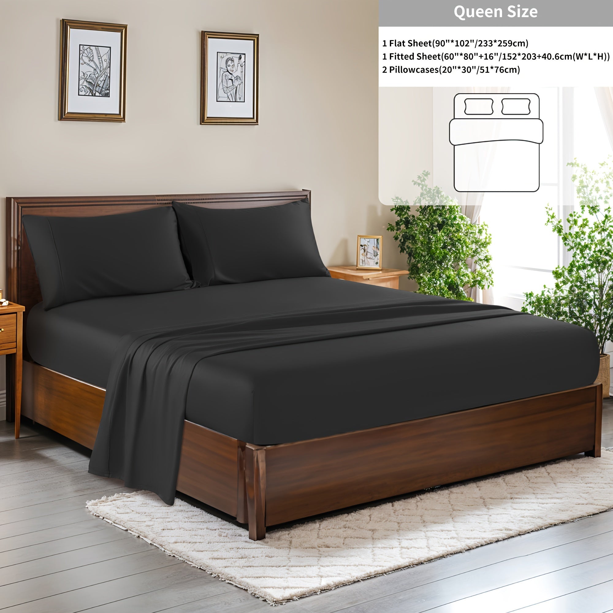 4 Pieces 100% Cotton Bed Sheet Set, Hotel Luxury Bed Sheets, Deep Pocket 16\