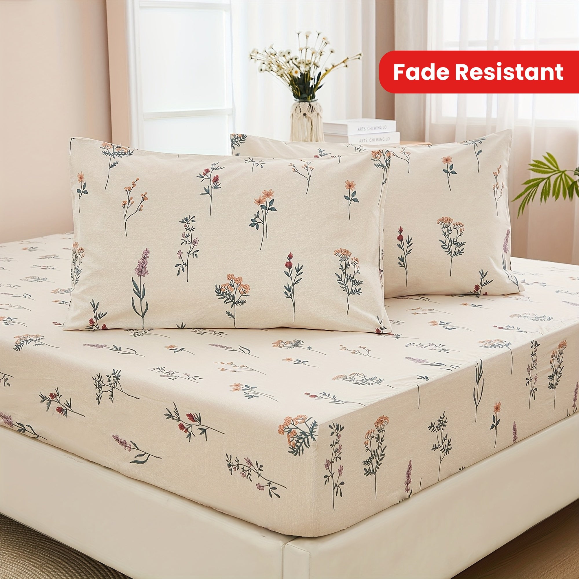 Floral Fitted Sheet Premium 100% Bedding Farmhouse Flowers Sheets 3pcs Shrinkage And Fade Resistant Deep Pockets Sheet No Flat Sheet
