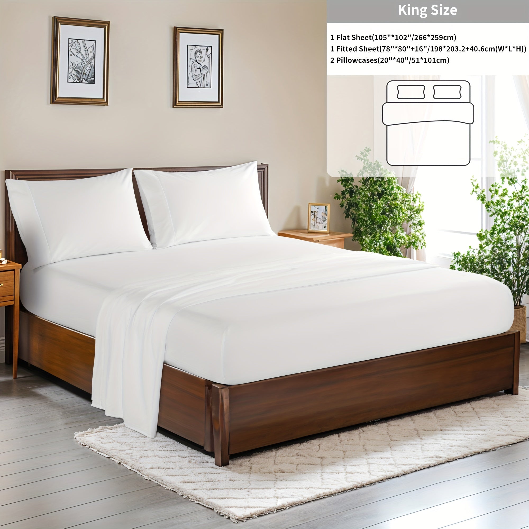 4 Pieces 100% Cotton Bed Sheet Set, Hotel Luxury Bed Sheets, Deep Pocket 16\