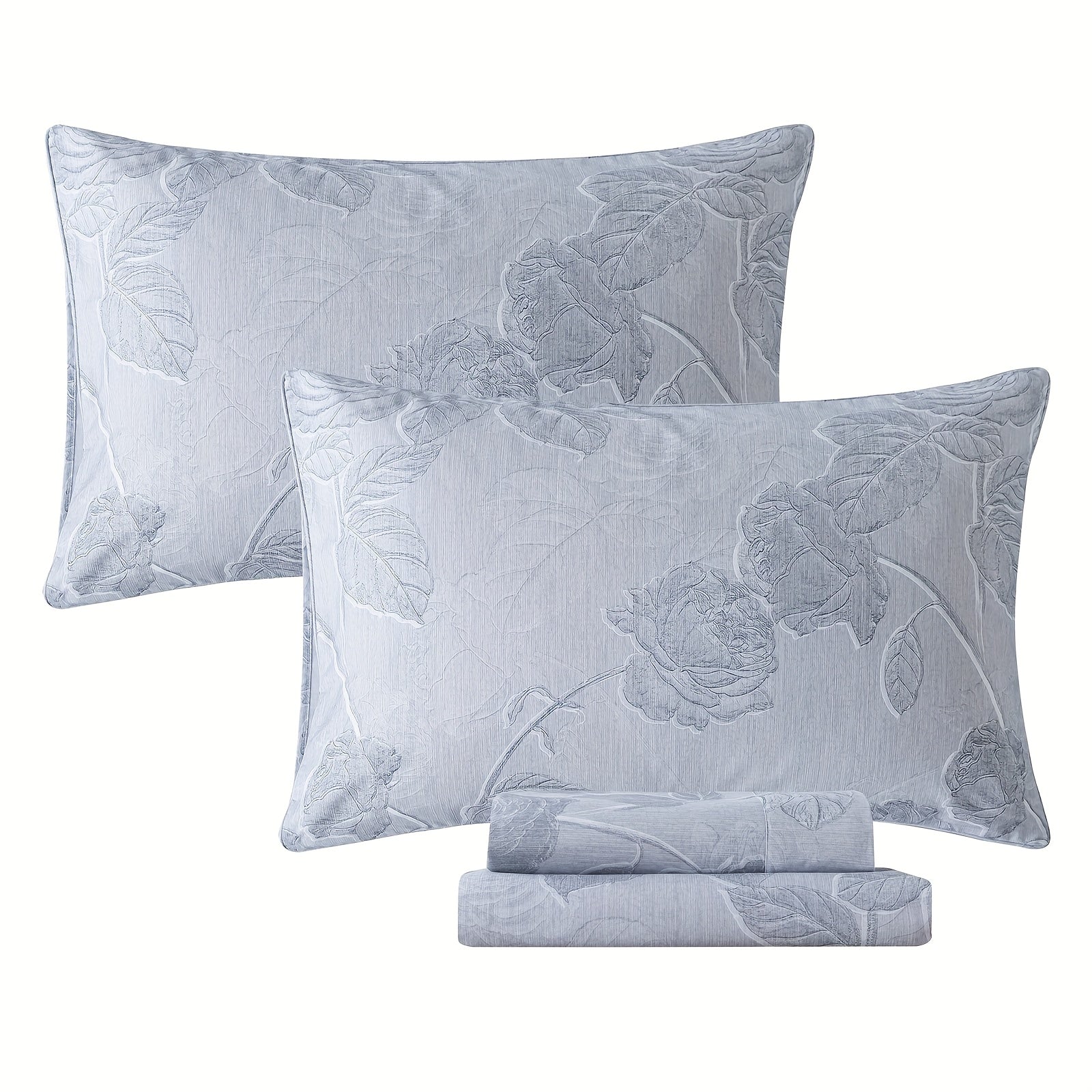 Grey Vintage Floral Sheets Set 100% Brushed Cotton Shabby Rose Flower Pattern Bedding Set Deep Pocket Sheets With 2 Pillowcases Luxury Breathable Soft 4pcs