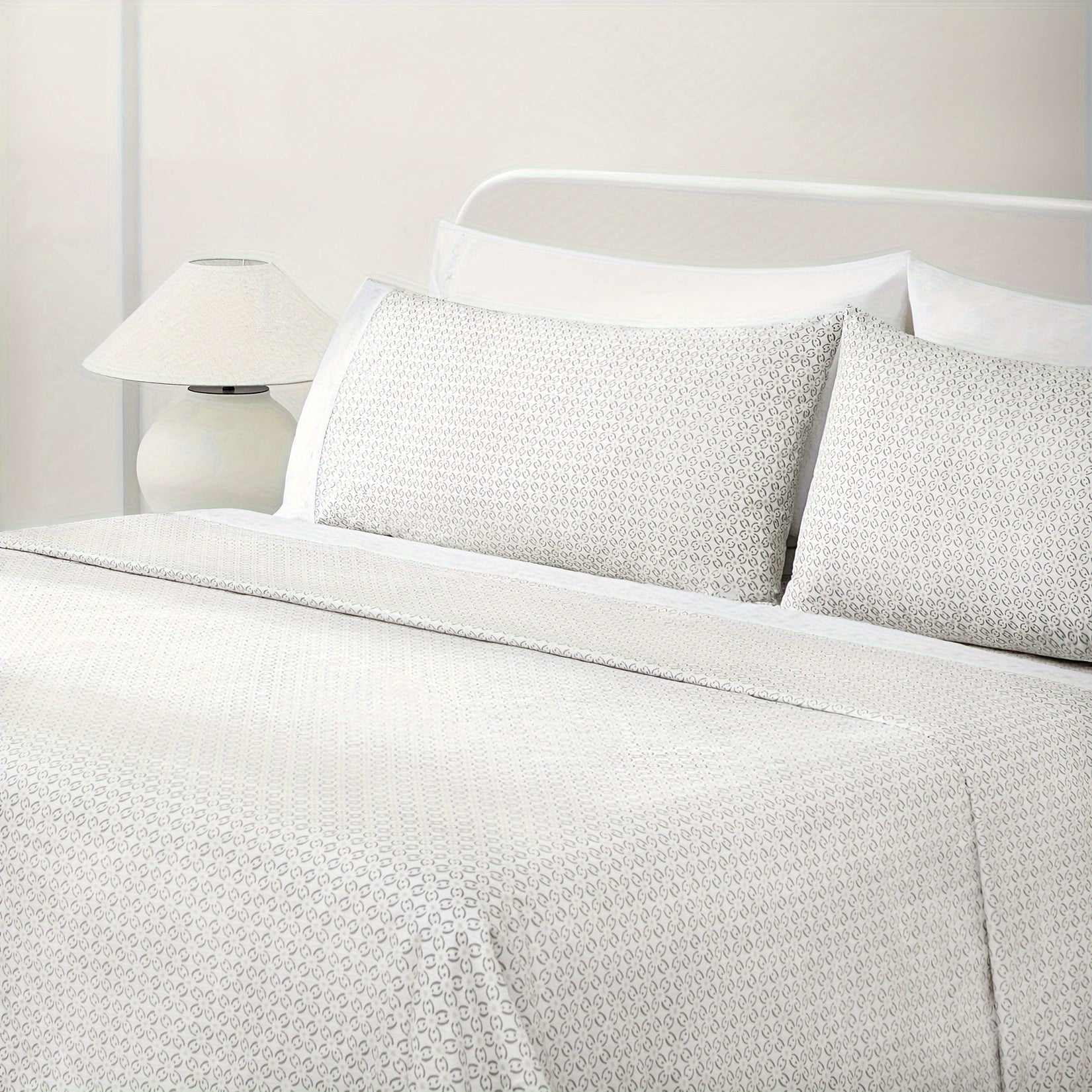 300TC Luxury Geometric Print Cotton Sheet Set for Queen\u002FKing Size Bed, 4 Pcs Double Satin Embroidery Bed Sheets, 15\